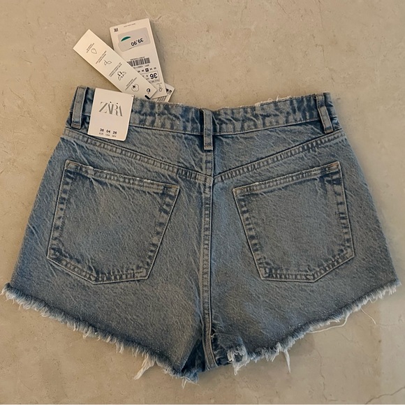 Zara Light Blue Ripped Denim Shorts - Picture 2 of 5